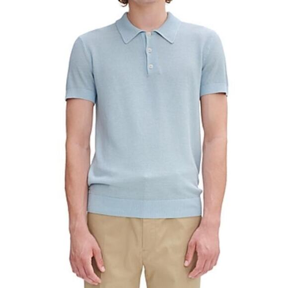 A.P.C. Men Jude Solid Polo Shirt Light Blue Size XXL 1805 - Picture 2 of 2